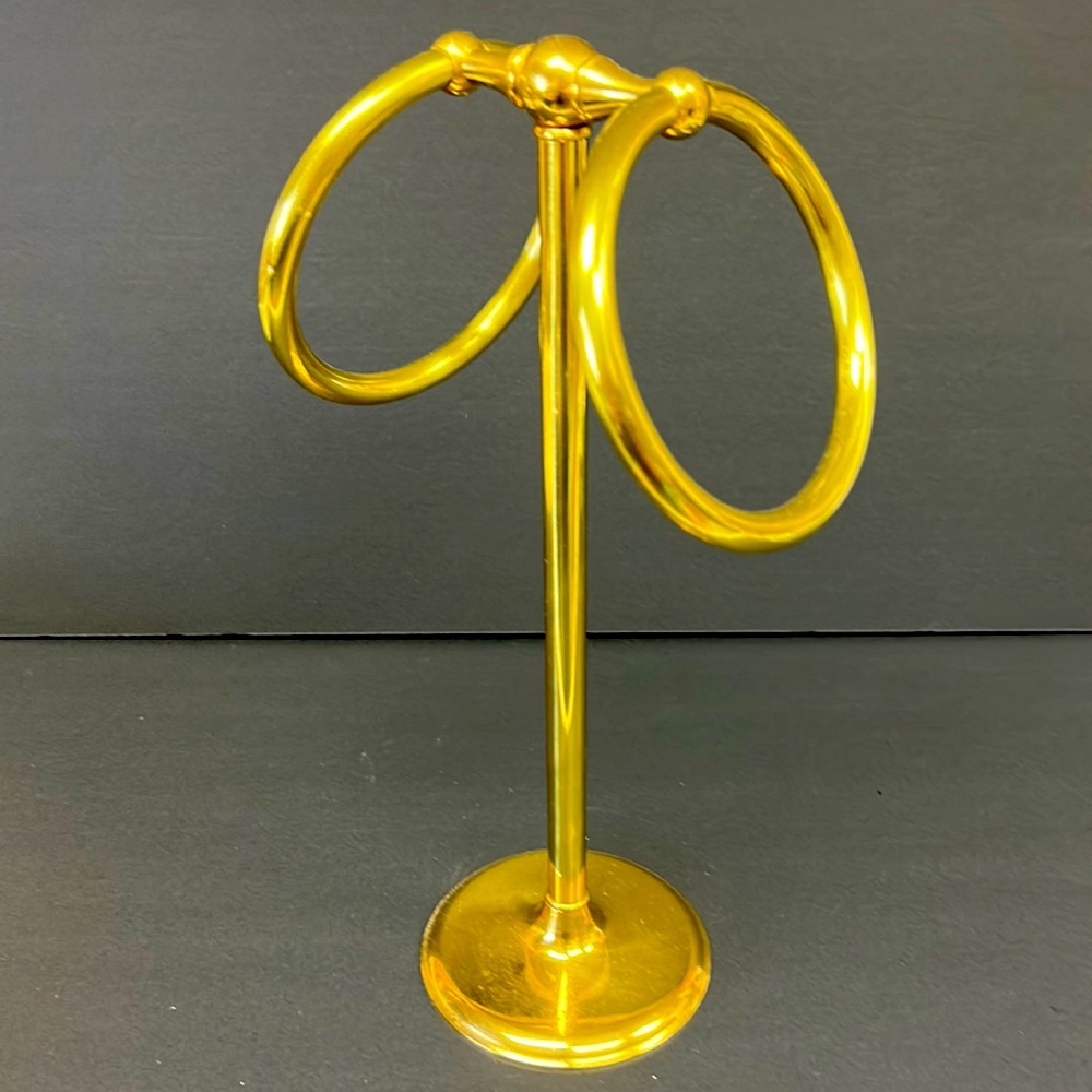 Vintage 12”  brass double ring fingertip towel holder